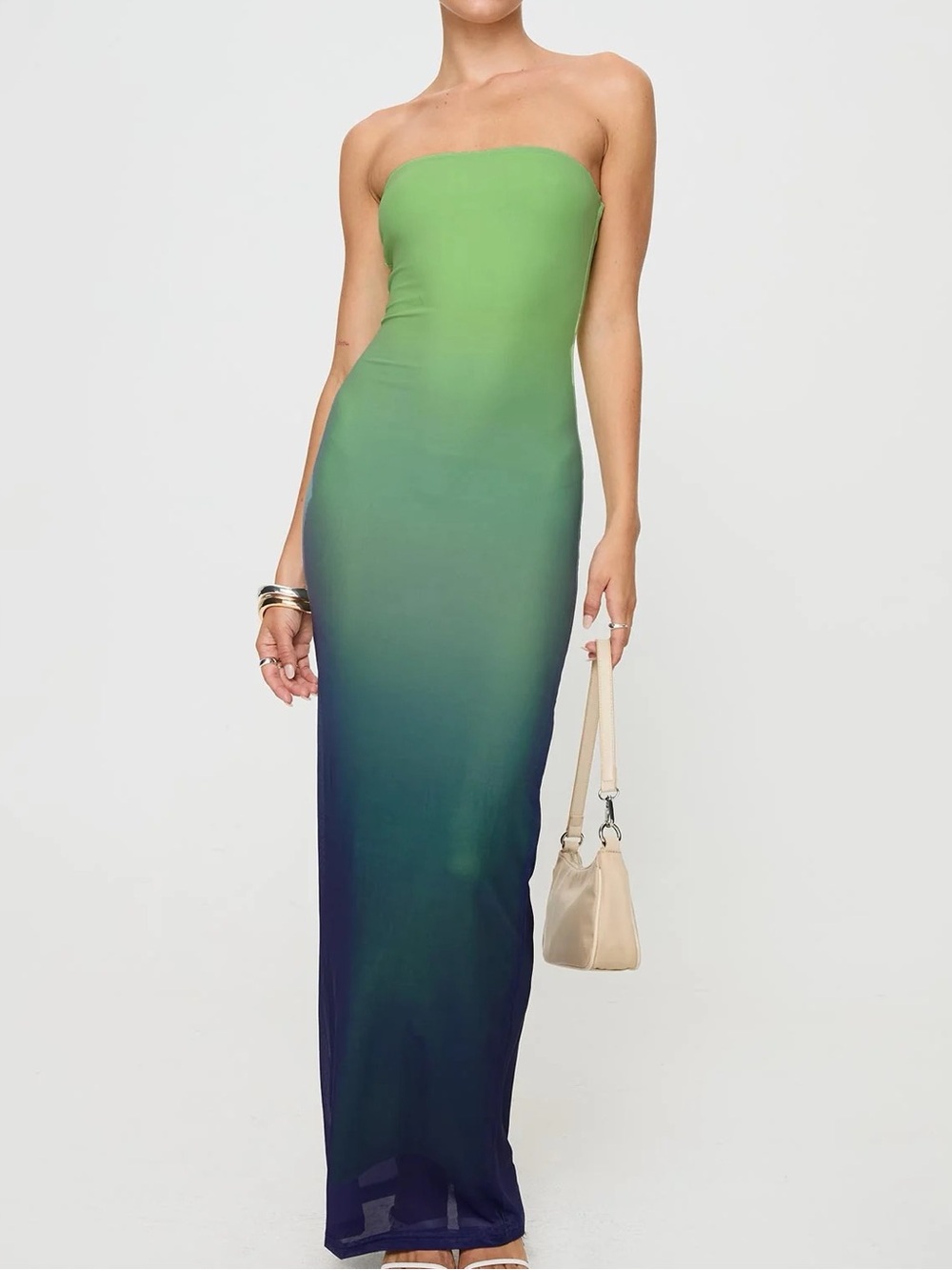 Princess Polly Blue & Green Strapless Maxi Dress